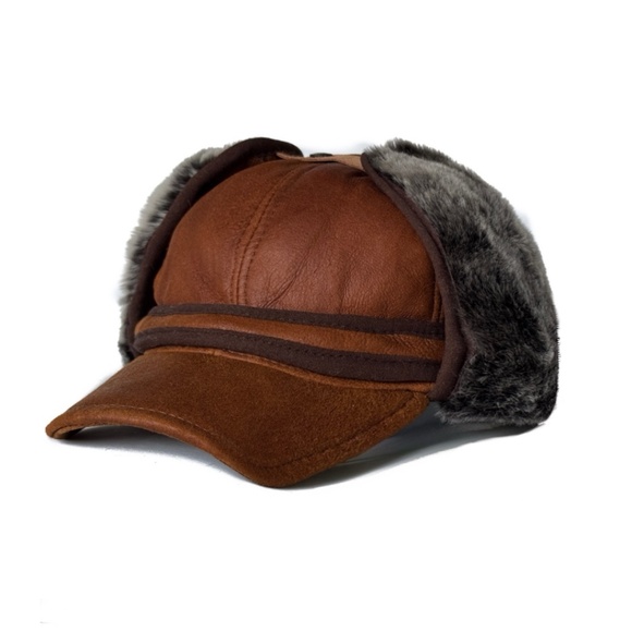 Real Shearling Sheepskin Leather Trapper Hat | Aviator Hat | Ushanka - Picture 2 of 7